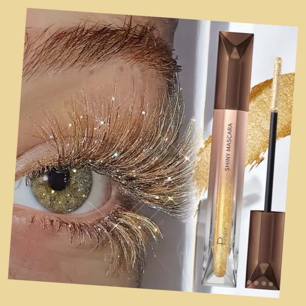 Golden Glitter Sparkling Mascara, Long-Lasting, Volumizing Lashes, Waterproof